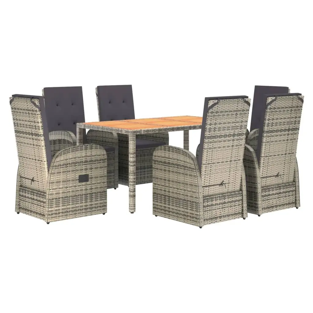 7 Piece Garden Dining Set PE Rattan Grey Outdoor Furniture with Cushions