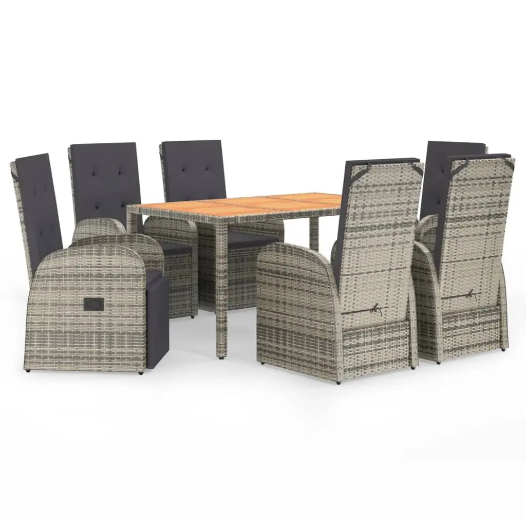 Outdoor Dining Set 7 Piece PE Rattan Garden Furniture Grey Powder Coated Steel Chairs Table