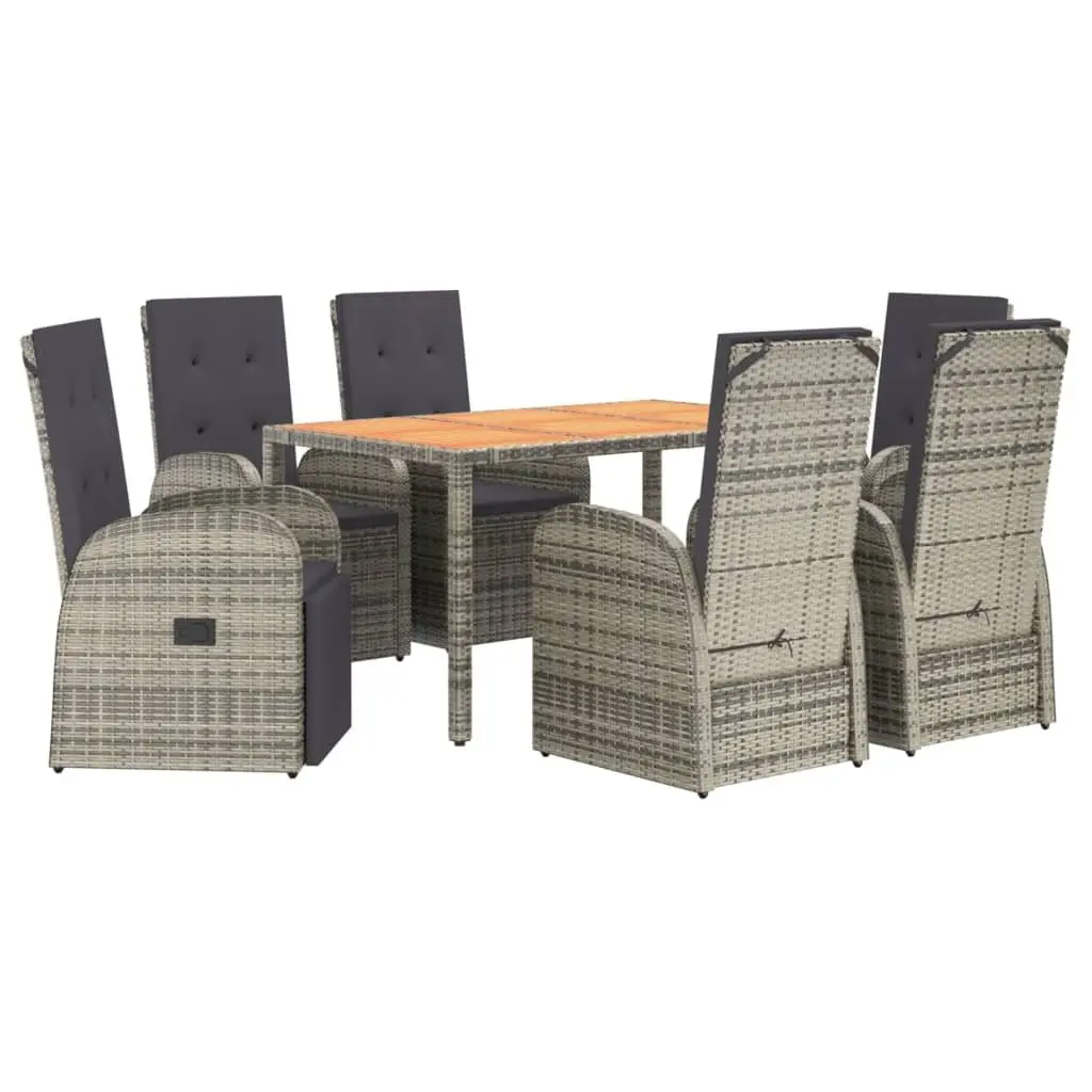 Outdoor Dining Set 7 Piece PE Rattan Garden Furniture Grey Powder Coated Steel Chairs Table