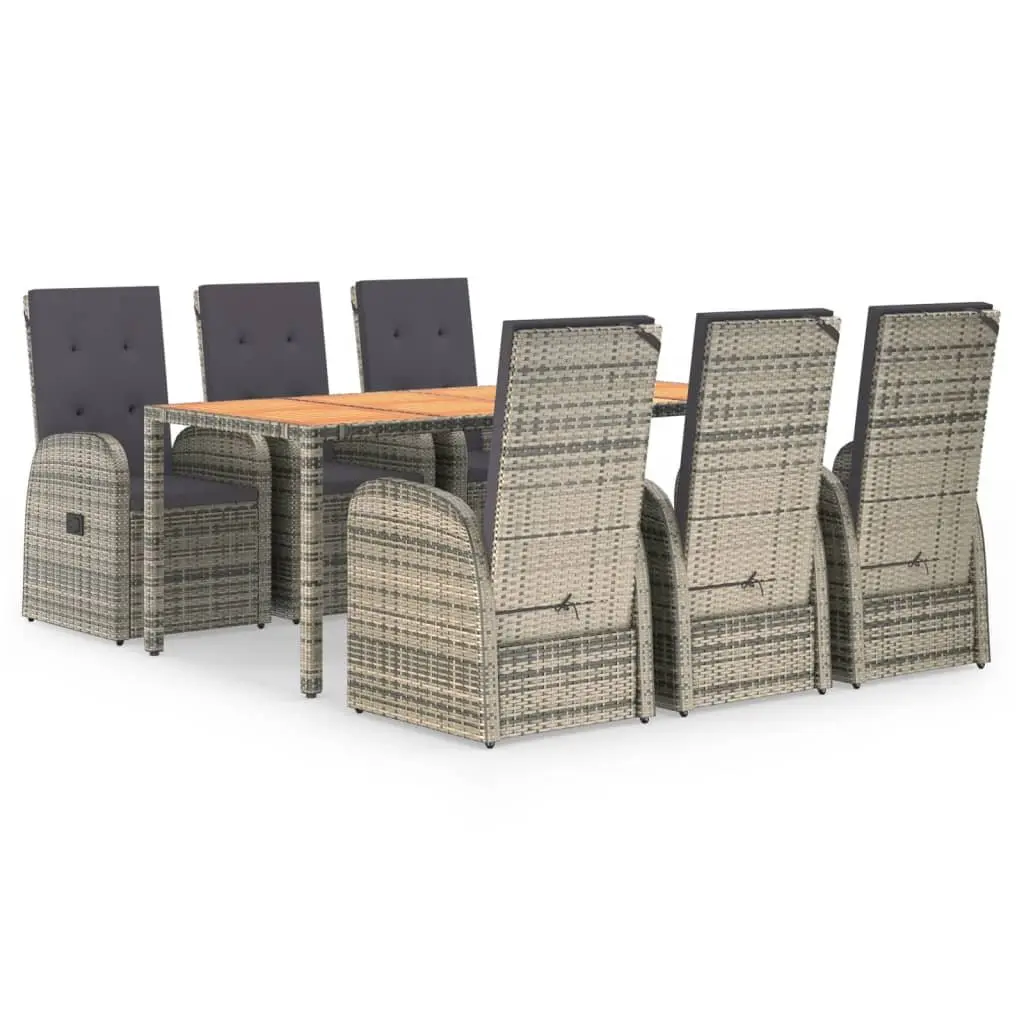Garden Dining Set 7 Piece Grey PE Rattan Outdoor Furniture with Cushions