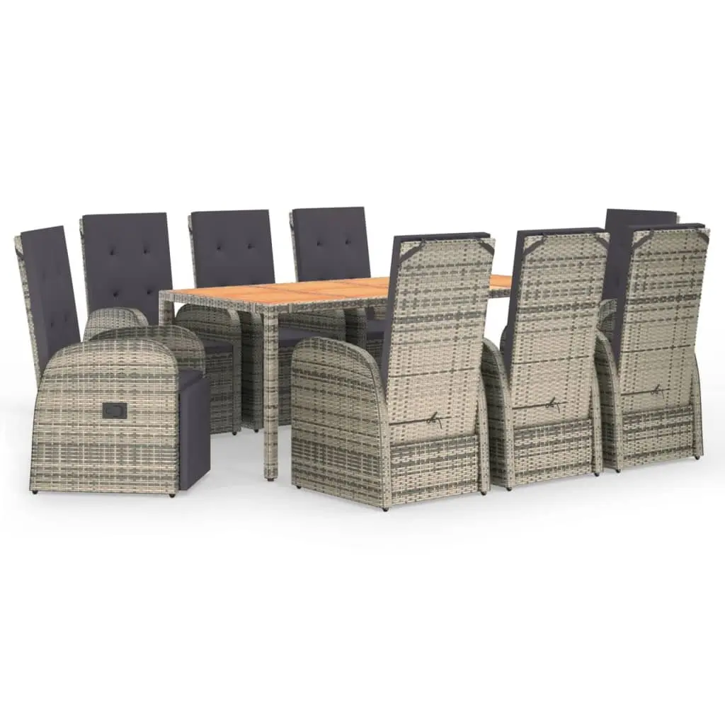 Garden Dining Set 9 Piece Grey Poly Rattan Patio Furniture Outdoor Table Chairs