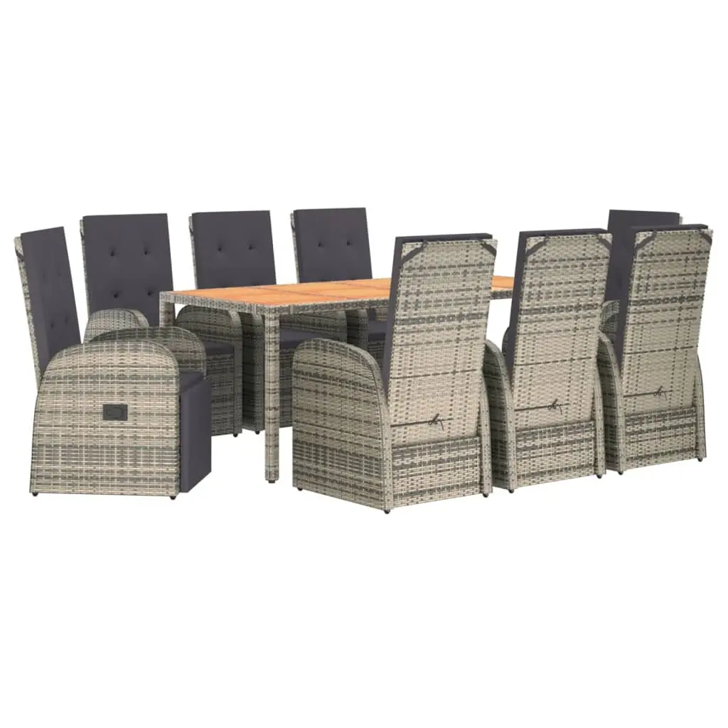 Garden Dining Set 9 Piece Grey Poly Rattan Patio Furniture Outdoor Table Chairs
