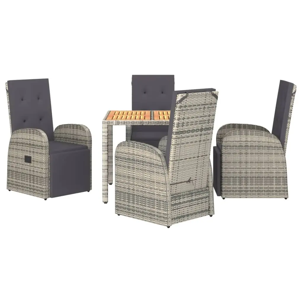 Outdoor Dining Set PE Rattan Powder-Coated Steel 5 Piece Garden Furniture Patio Table Chairs Cushions Grey