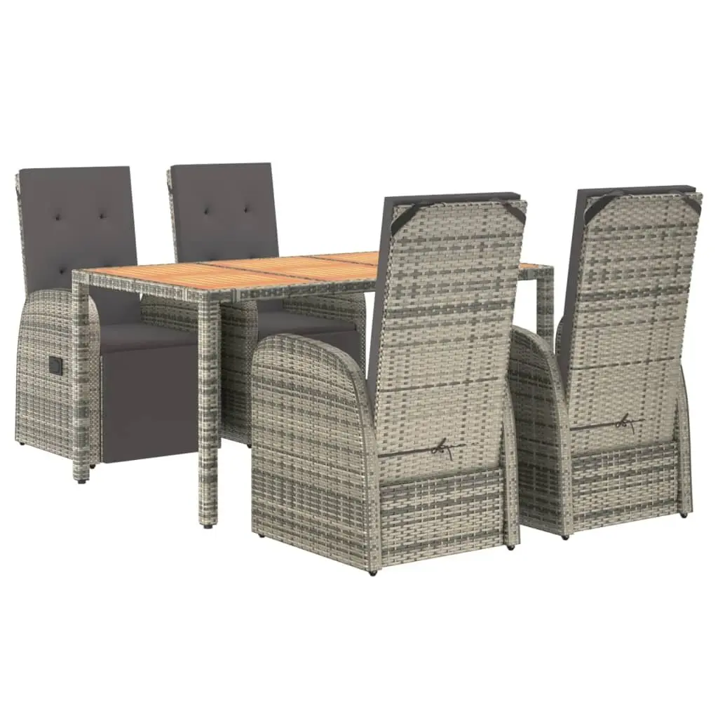 5 Piece Garden Dining Set PE Rattan Grey Outdoor Patio Furniture