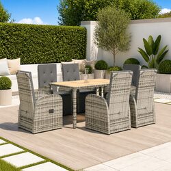 7 Piece Garden Dining Set Grey Poly Rattan Outdoor Patio Furniture with Cushions