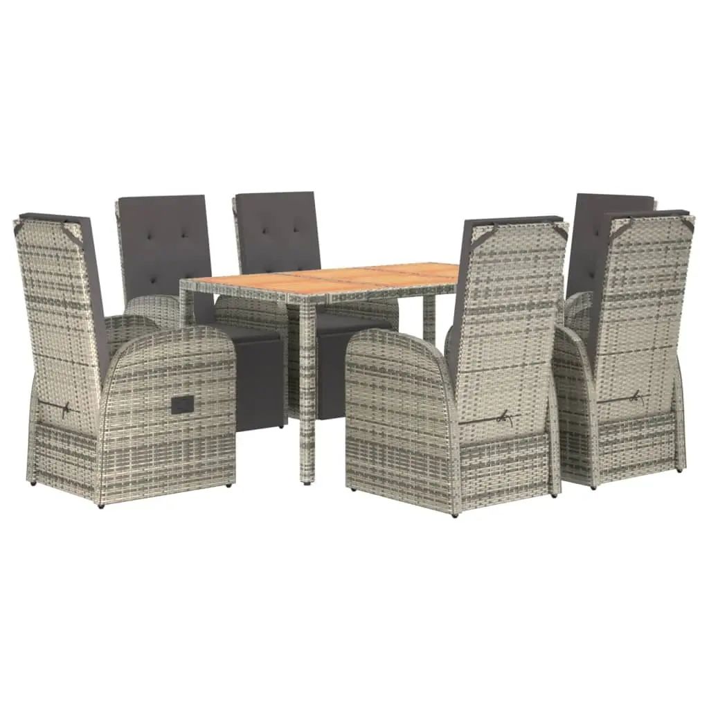 7 Piece Garden Dining Set Grey PE Rattan Outdoor Patio Furniture with Cushions