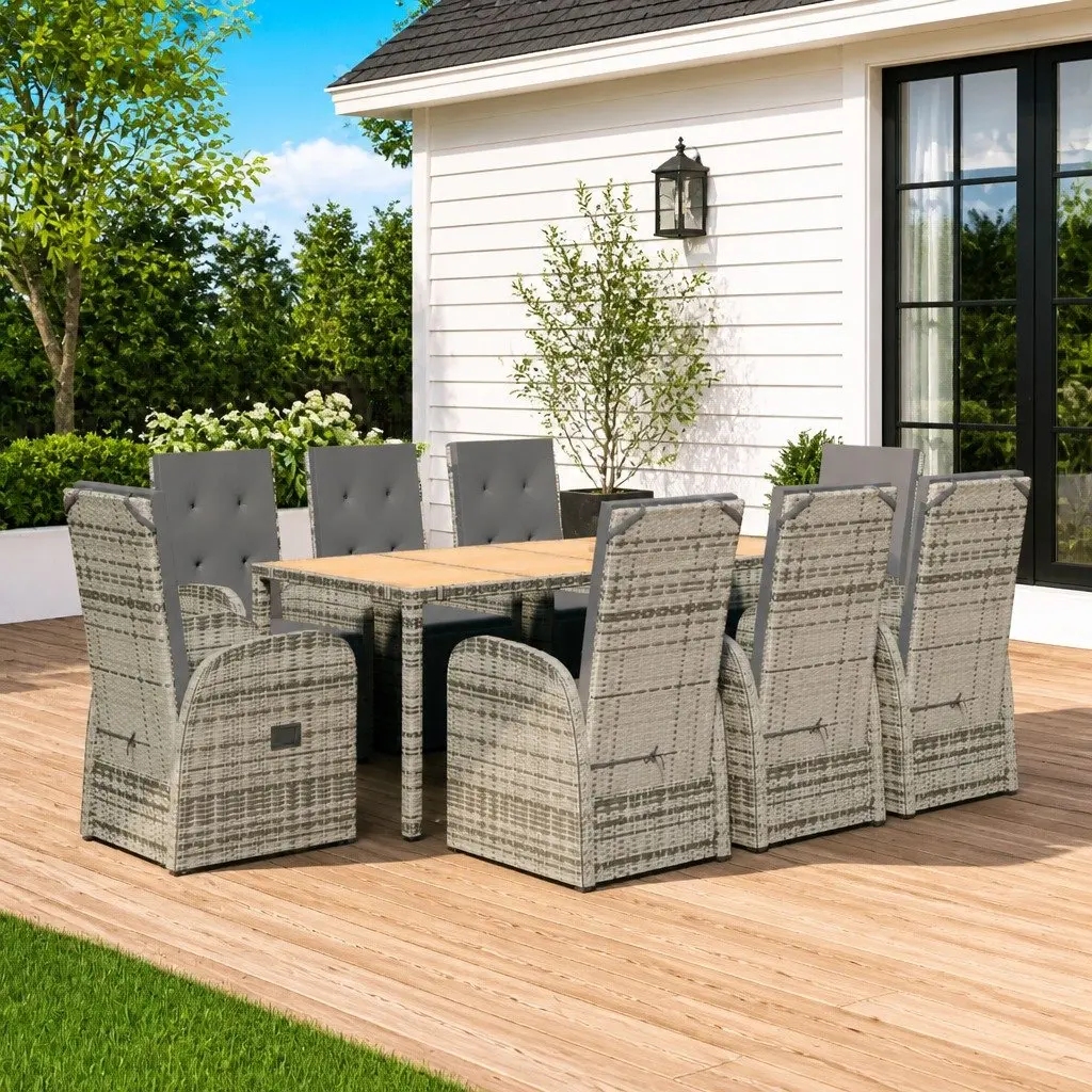 Garden Dining Set 9 Piece PE Rattan Outdoor Furniture Grey with Cushions