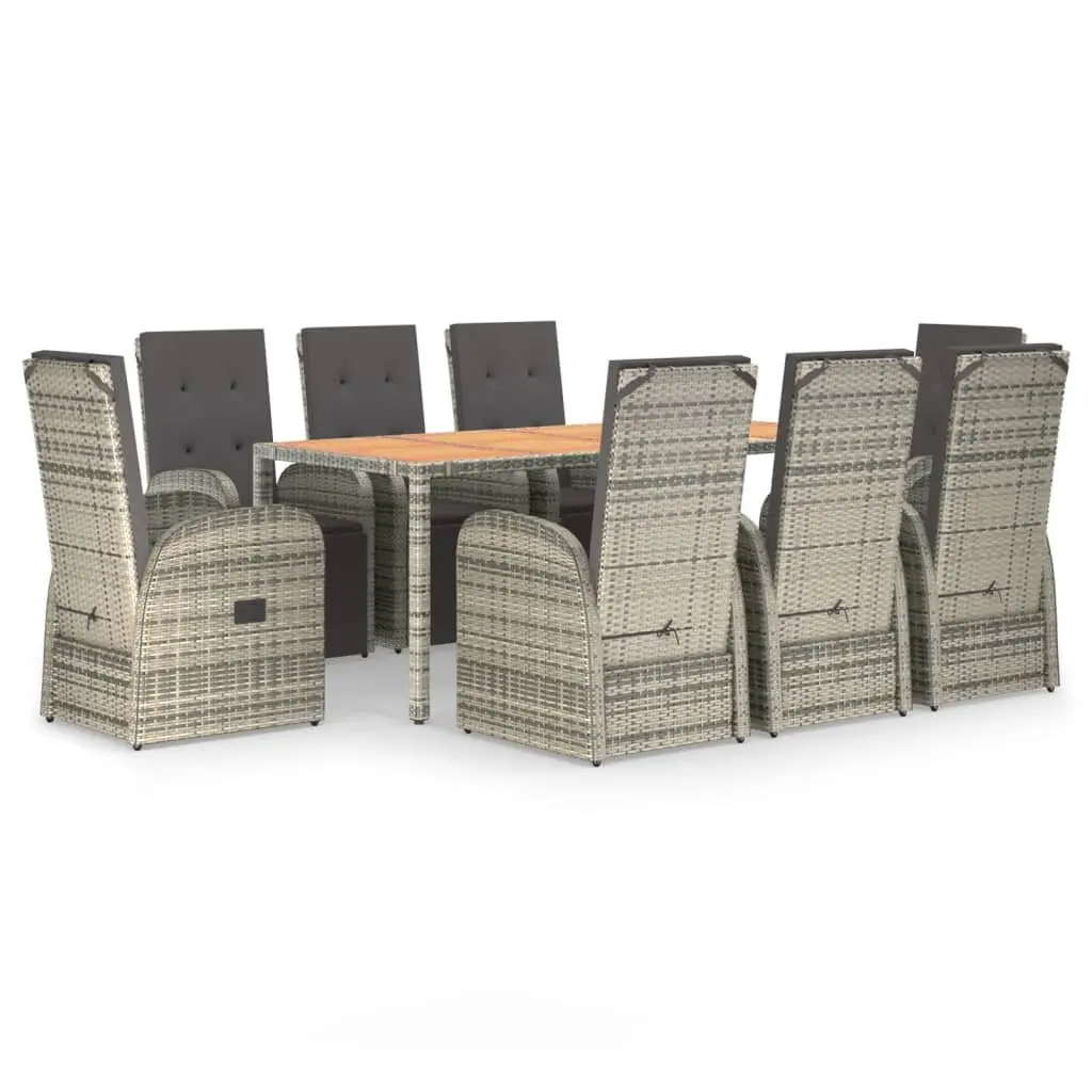 Garden Dining Set 9 Piece PE Rattan Outdoor Furniture Grey with Cushions