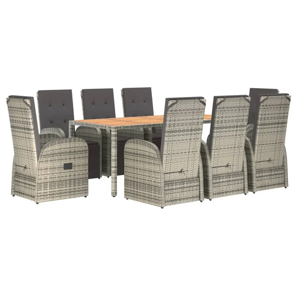 Garden Dining Set 9 Piece PE Rattan Outdoor Furniture Grey with Cushions