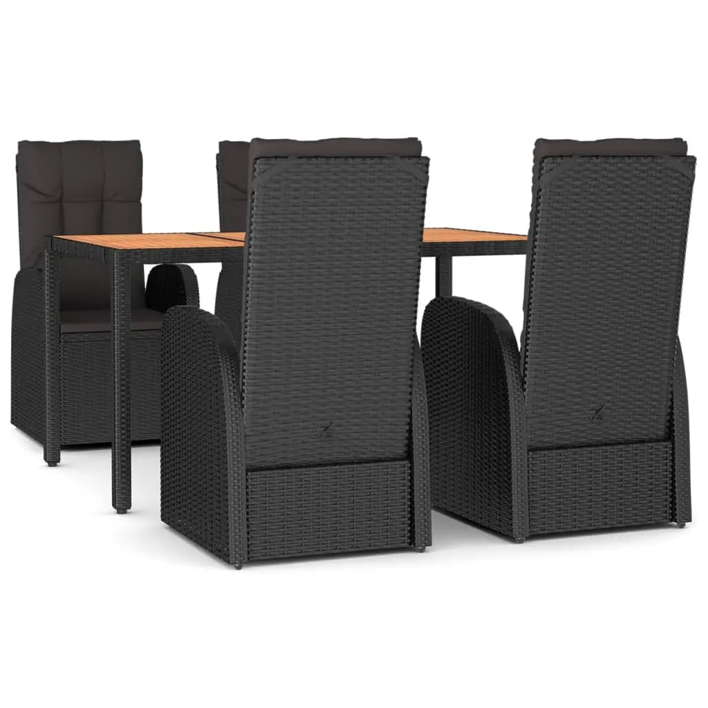 5 Piece Outdoor Garden Dining Set PE Rattan Black Powder Coated Steel Chairs Table Cushions