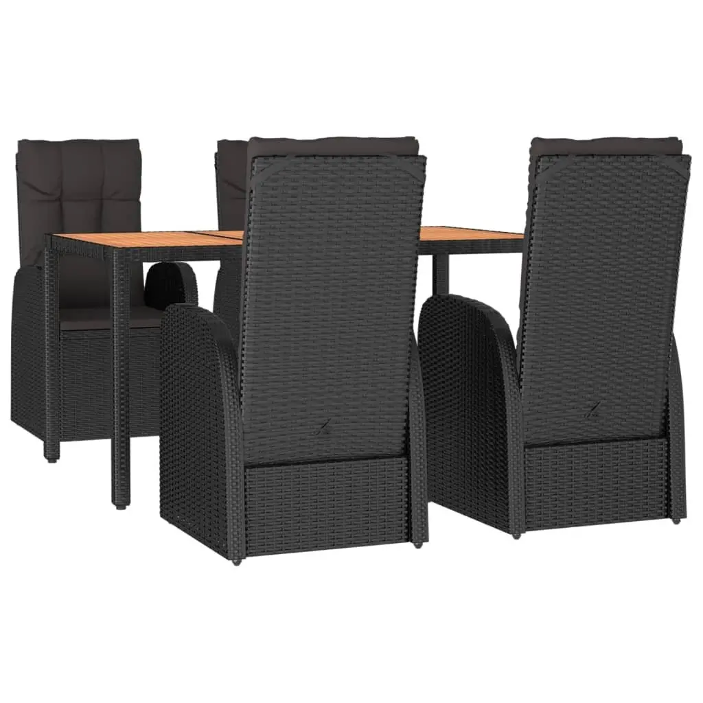 5 Piece Outdoor Garden Dining Set PE Rattan Black Powder Coated Steel Chairs Table Cushions