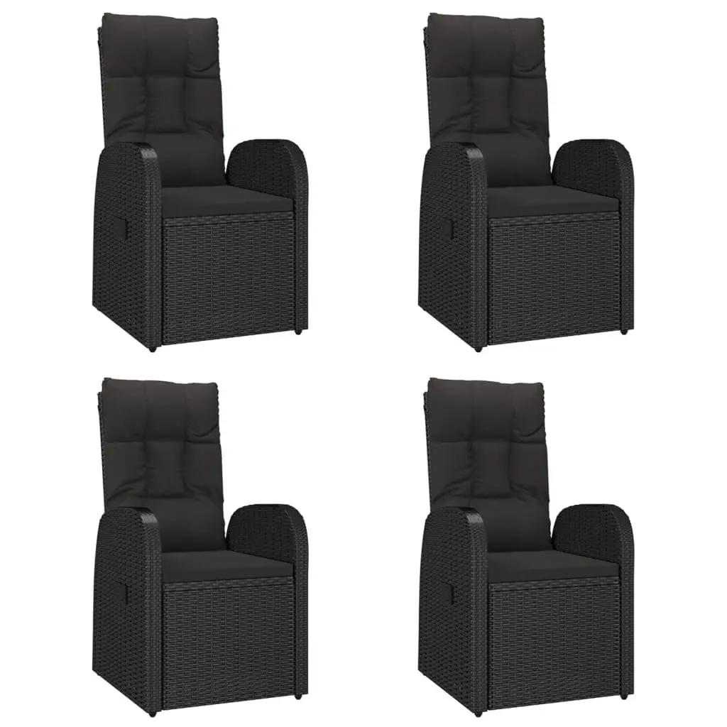 5 Piece Outdoor Garden Dining Set PE Rattan Black Powder Coated Steel Chairs Table Cushions