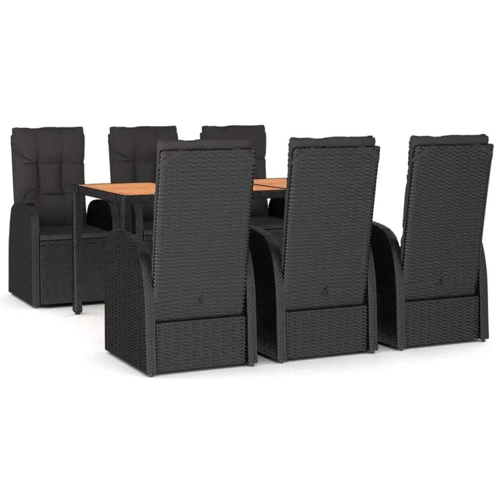 7 Piece Garden Dining Set Outdoor Patio PE Rattan Chairs Table with Cushions Black