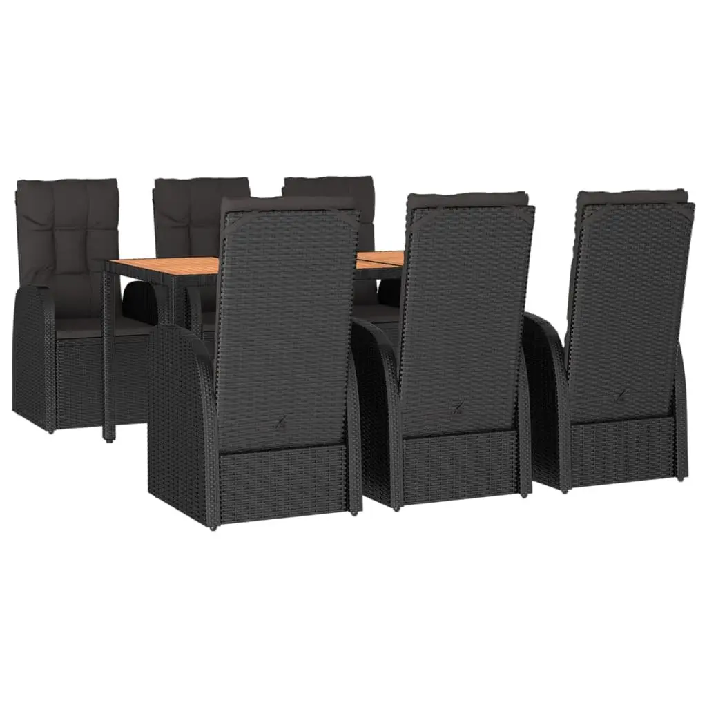 7 Piece Garden Dining Set Outdoor Patio PE Rattan Chairs Table with Cushions Black