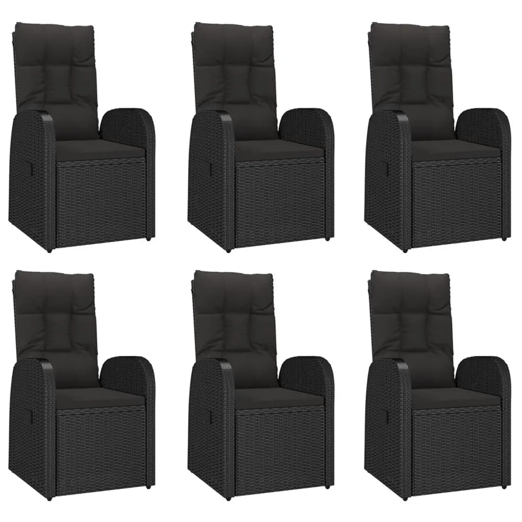 7 Piece Garden Dining Set PE Rattan Powder Coated Steel Black with Cushions