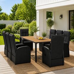 9 Piece Outdoor Dining Set Garden Patio Furniture Black Poly Rattan Chairs Table