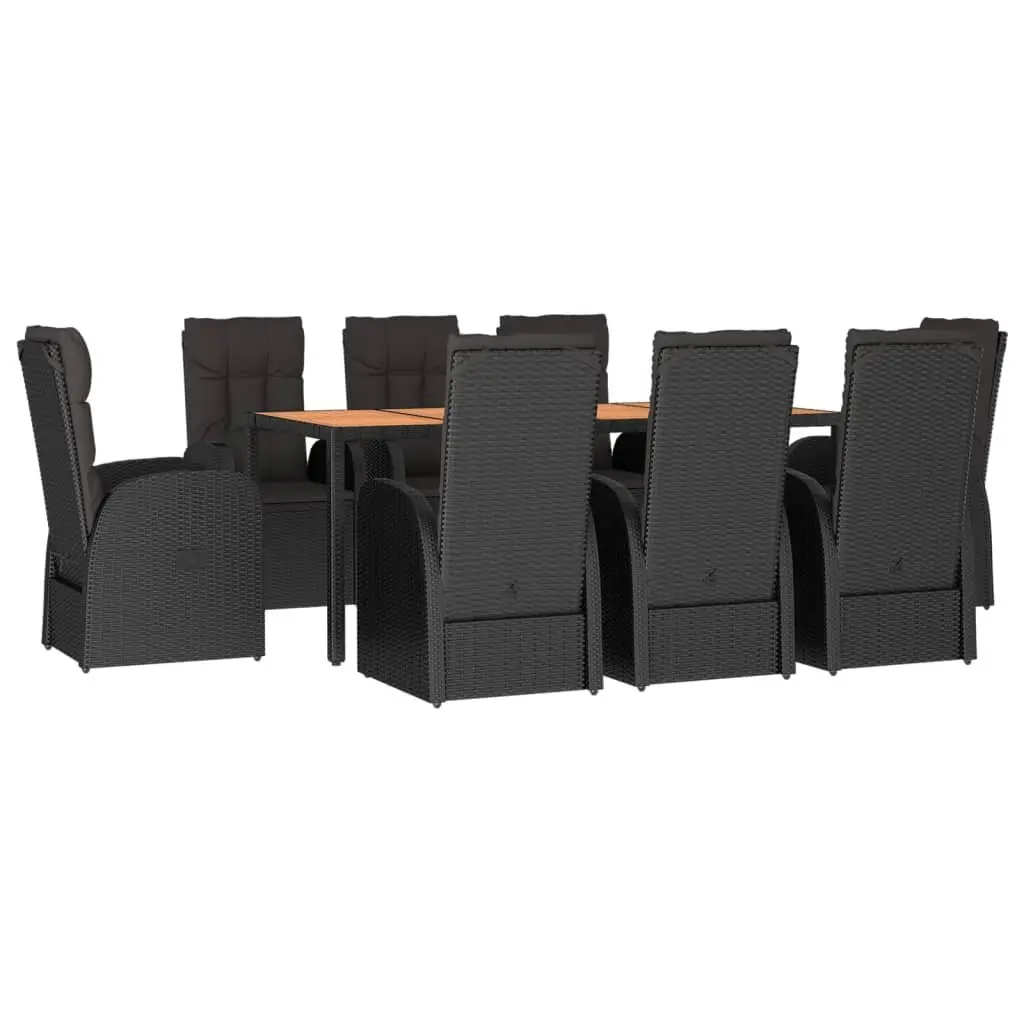 9 Piece Outdoor Dining Set Poly Rattan Black Chairs Table