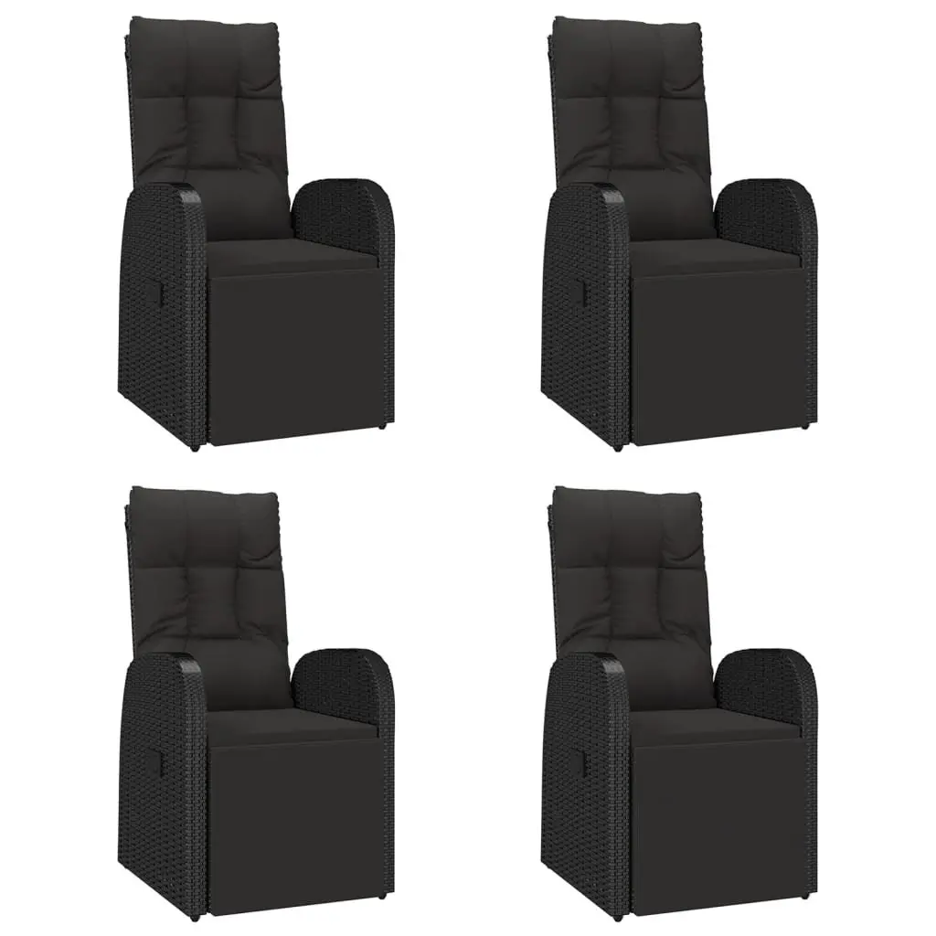 5 Piece Outdoor Dining Set Black Poly Rattan Acacia Wood Garden Furniture Chairs