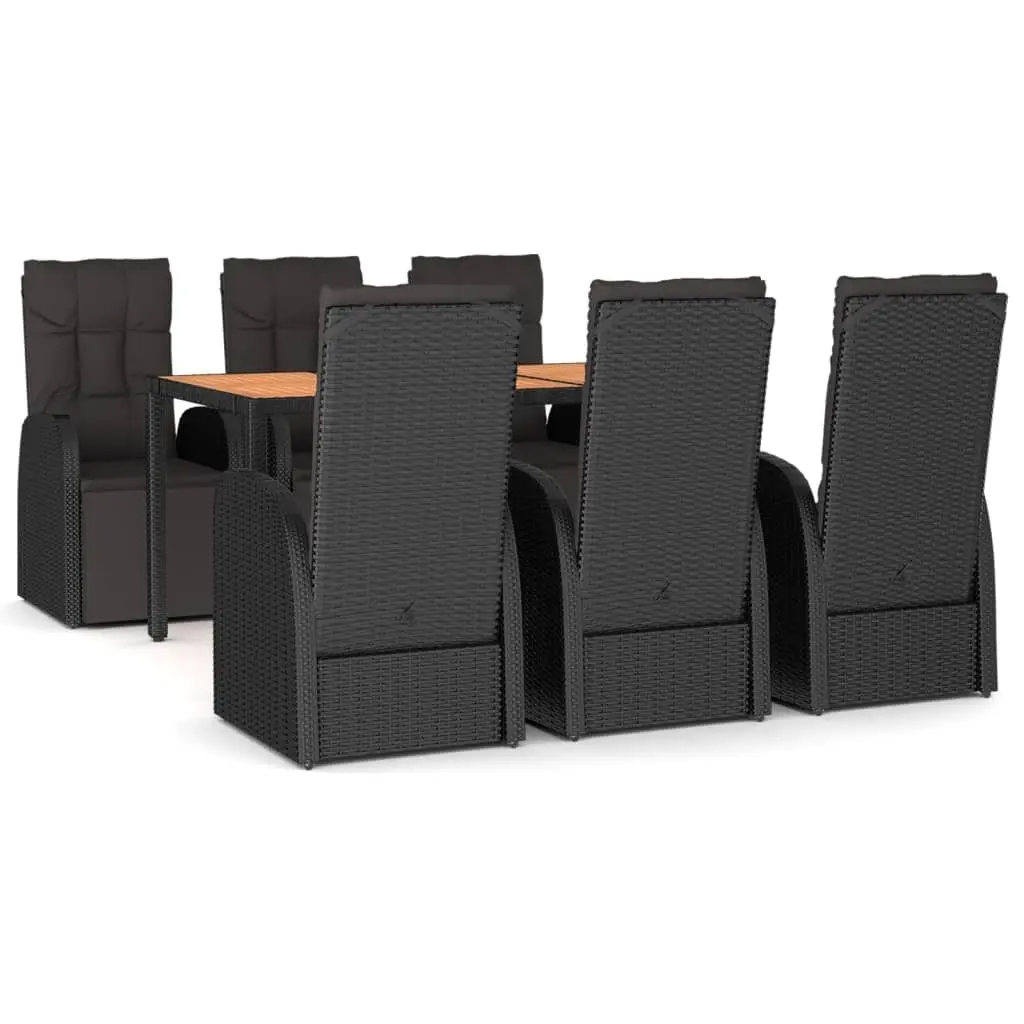 Garden Dining Set 7 Piece PE Poly Rattan Acacia Wood Black Outdoor Furniture