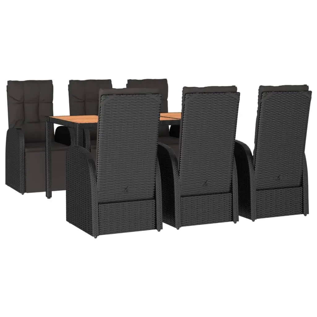 Garden Dining Set 7 Piece PE Poly Rattan Acacia Wood Black Outdoor Furniture