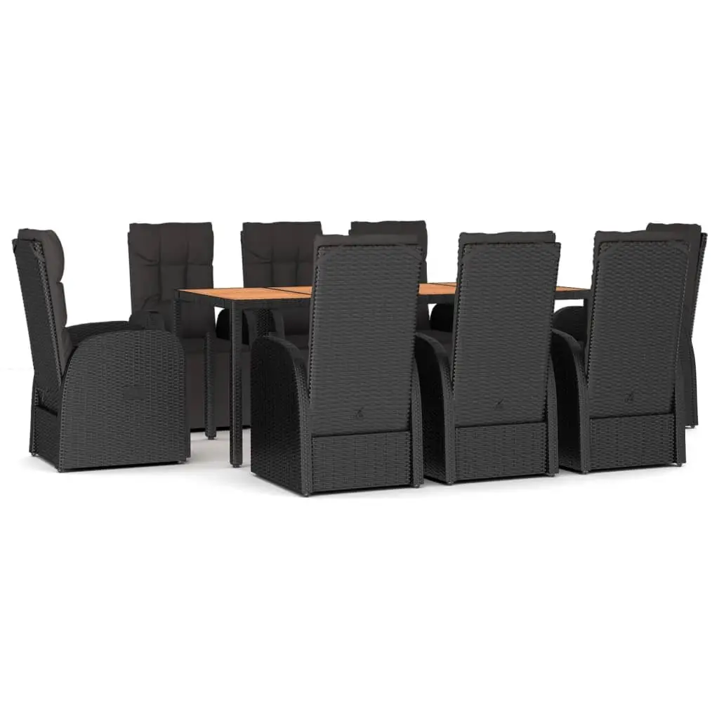 Garden Dining Set 9 Piece PE Poly Rattan Acacia Wood Black Outdoor Furniture