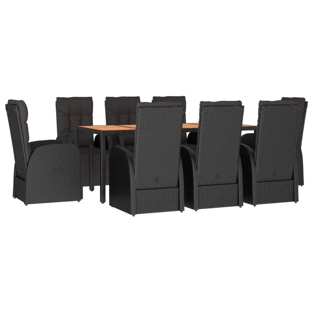Garden Dining Set 9 Piece PE Poly Rattan Acacia Wood Black Outdoor Furniture