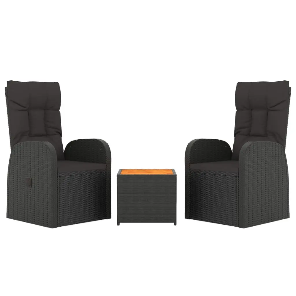 3 Piece Outdoor Lounge Set Black Garden Chair Table Cushion Pillow Patio