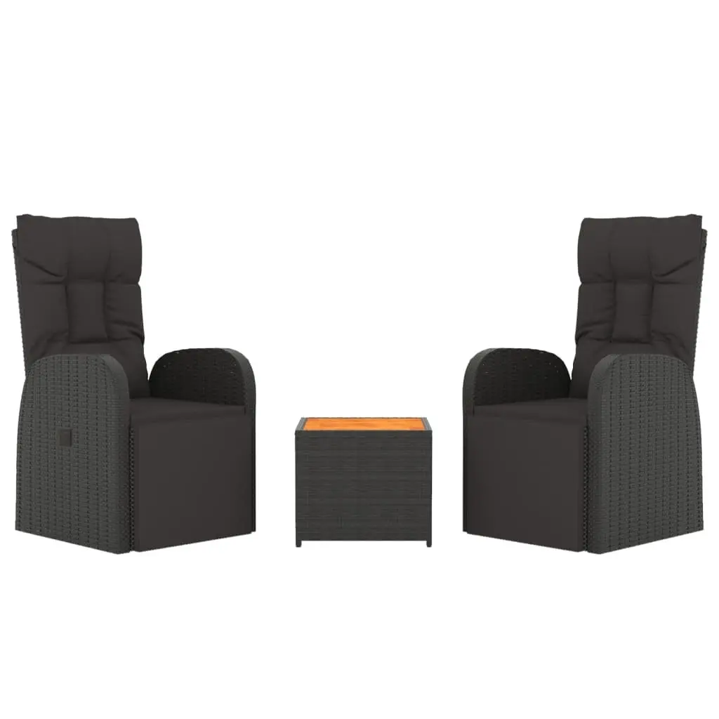 3 Piece Outdoor Lounge Set PE Rattan Steel Black Garden Chair Table