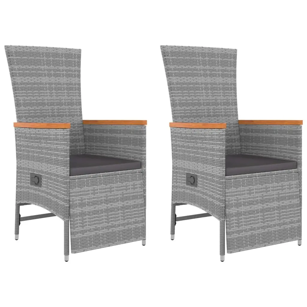 3 Piece Garden Lounge Set Grey PE Rattan Acacia Wood Outdoor Furniture Chairs