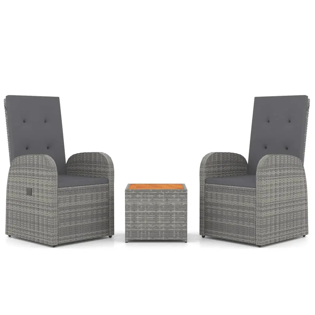 3 Piece Garden Lounge Set Grey PE Rattan Outdoor Furniture Chairs Table