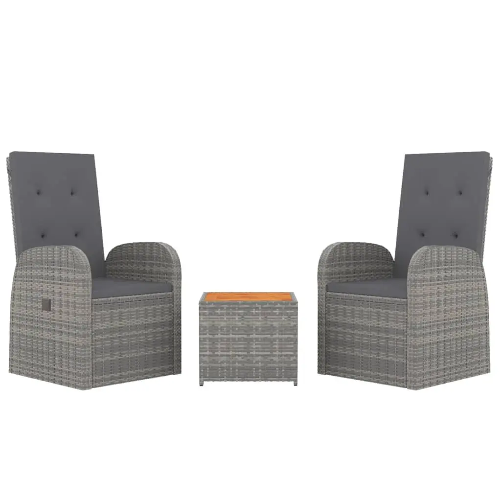 3 Piece Garden Lounge Set Grey PE Rattan Outdoor Furniture Chairs Table