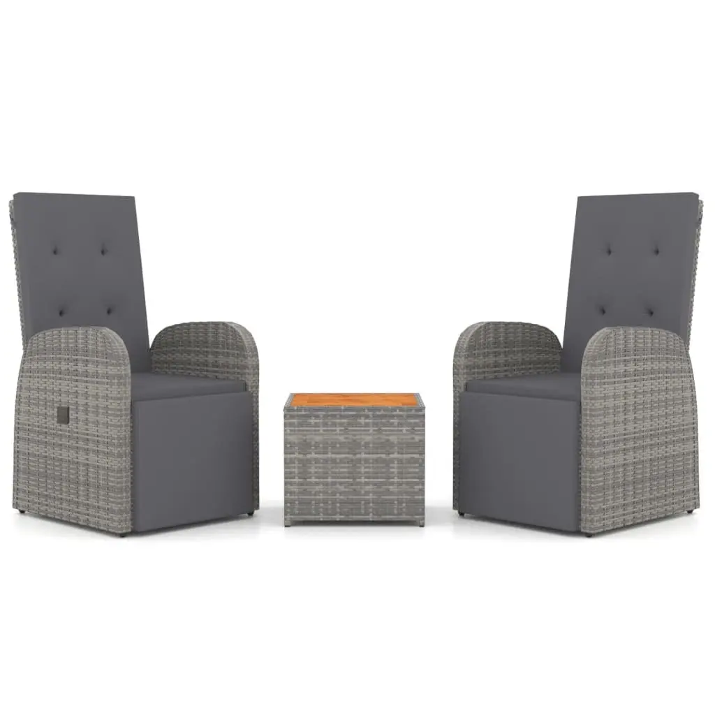 3 Piece Garden Lounge Set Grey PE Rattan Steel Acacia Wood Outdoor Furniture