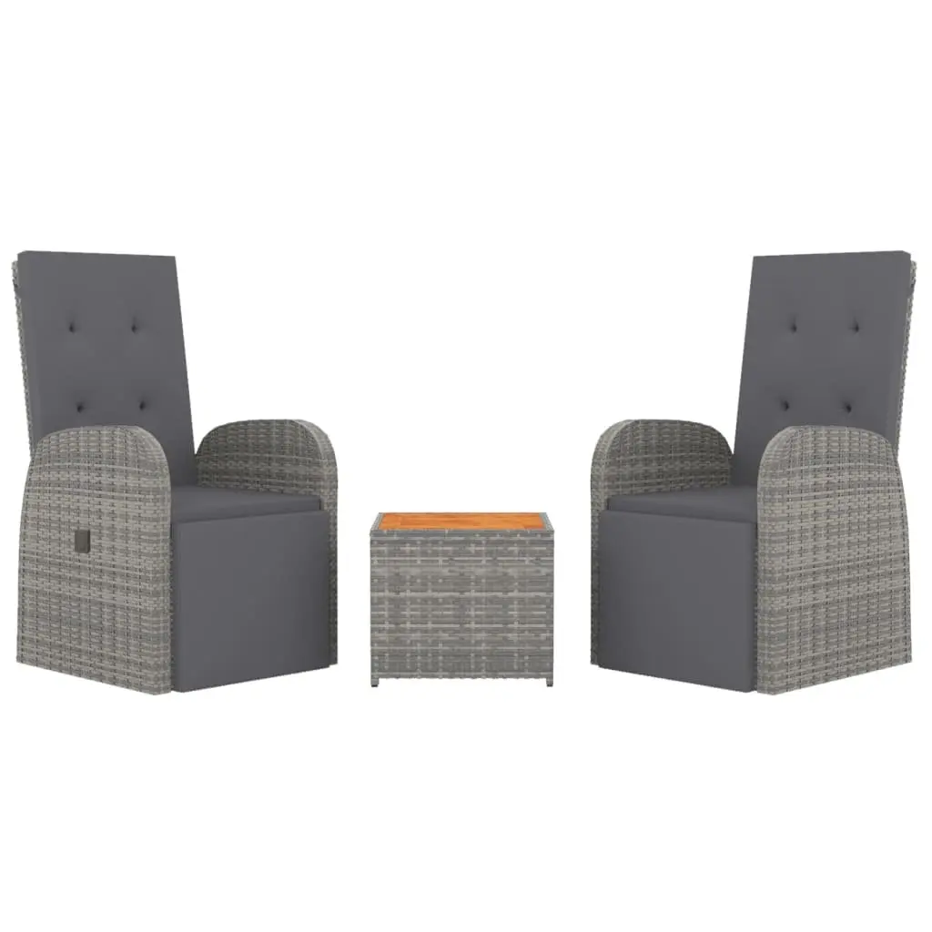3 Piece Garden Lounge Set Grey PE Rattan Steel Acacia Wood Outdoor Furniture