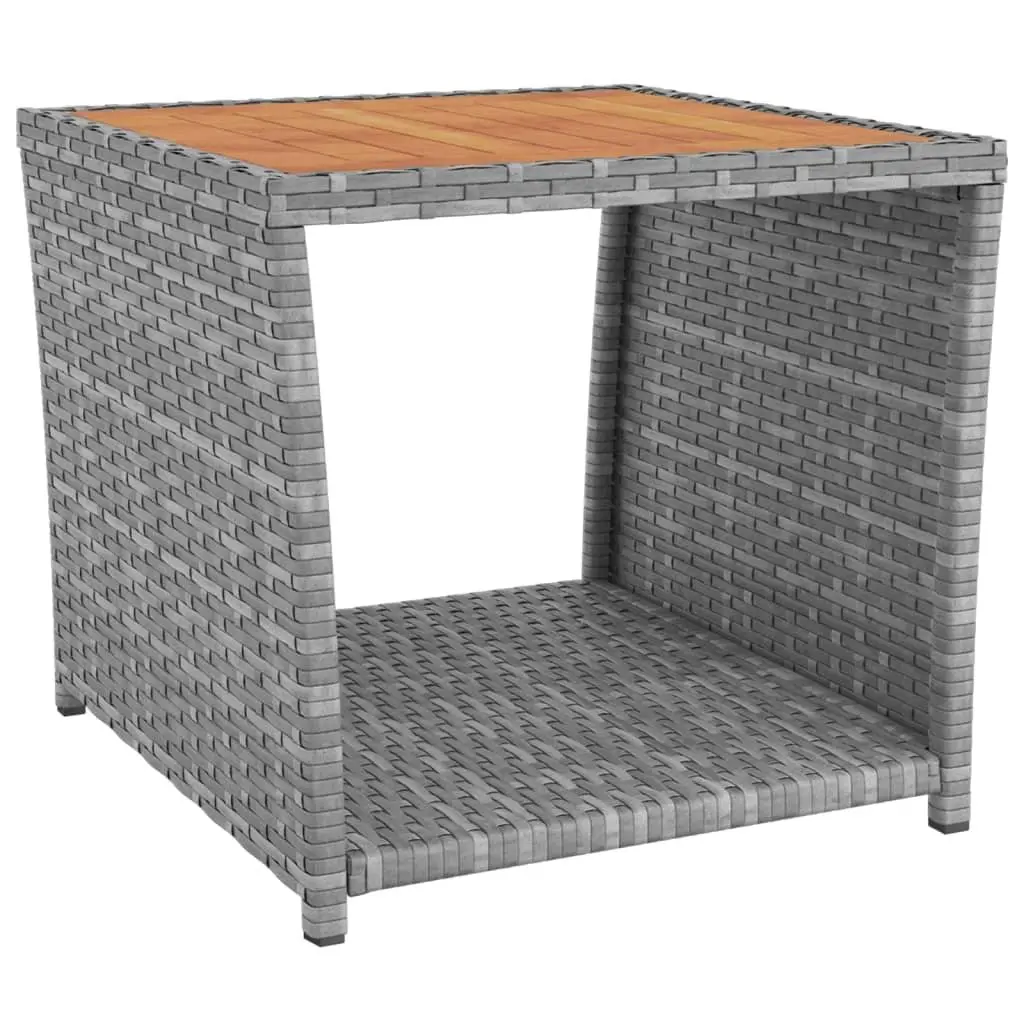 3 Piece Garden Lounge Set Grey PE Rattan Steel Acacia Wood Outdoor Furniture