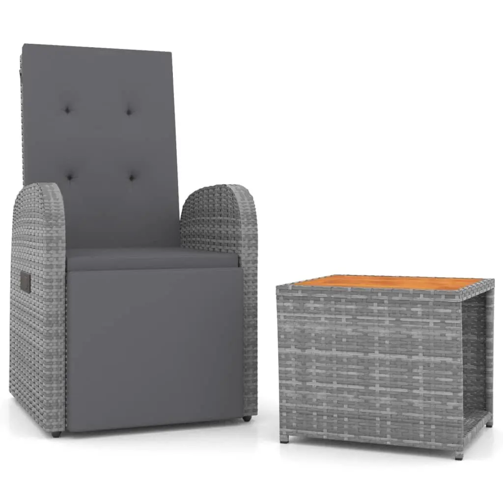 Garden Lounge Set 2 Piece Outdoor Chair Table Grey Rattan Steel Acacia Wood