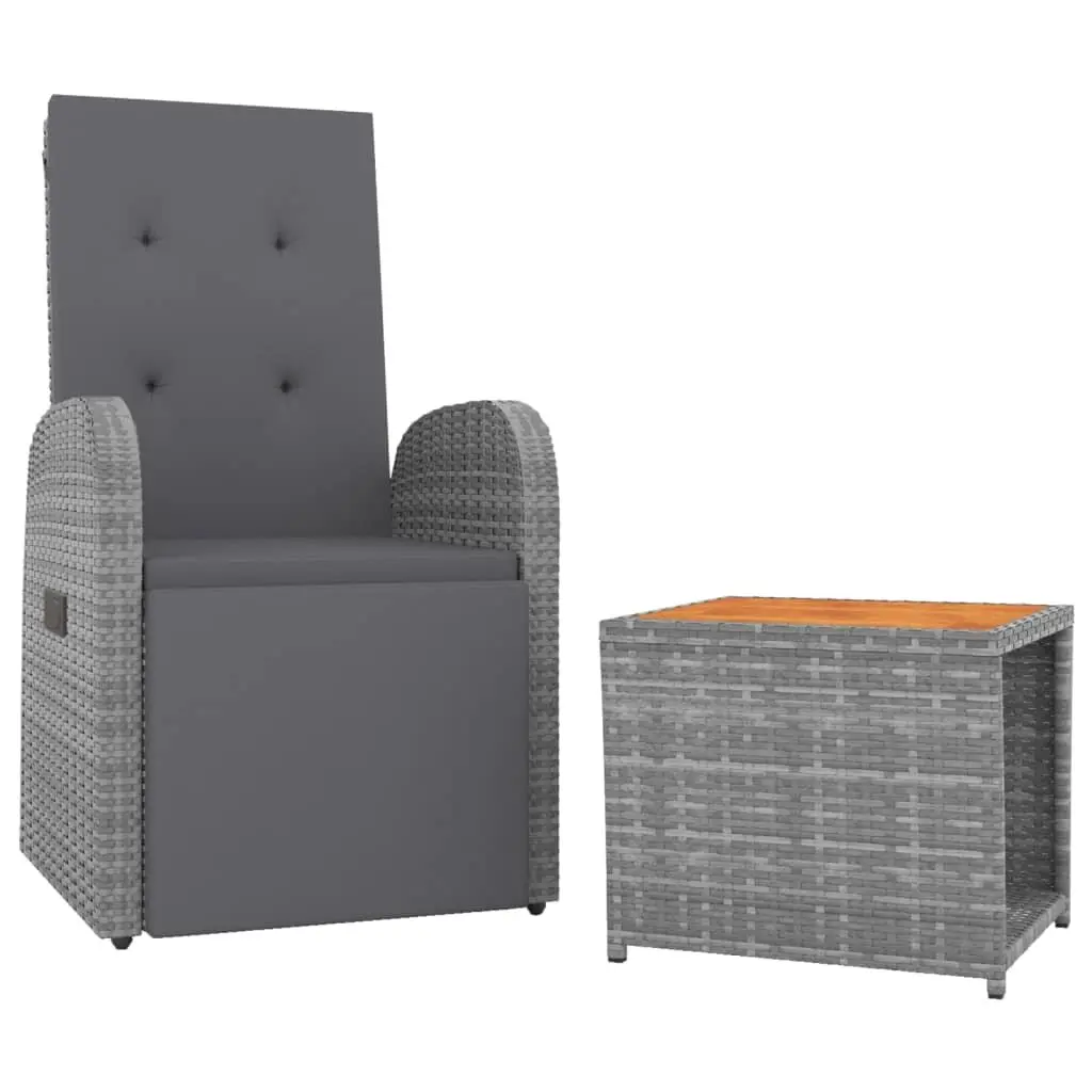 Garden Lounge Set 2 Piece Outdoor Chair Table Grey Rattan Steel Acacia Wood