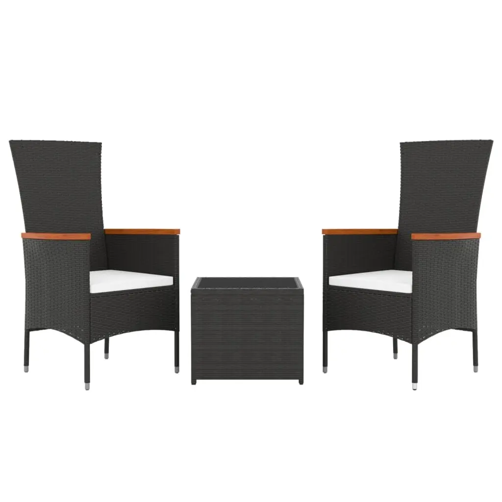 Garden Lounge Set PE Rattan Steel Frame 3 Piece Black Outdoor Furniture