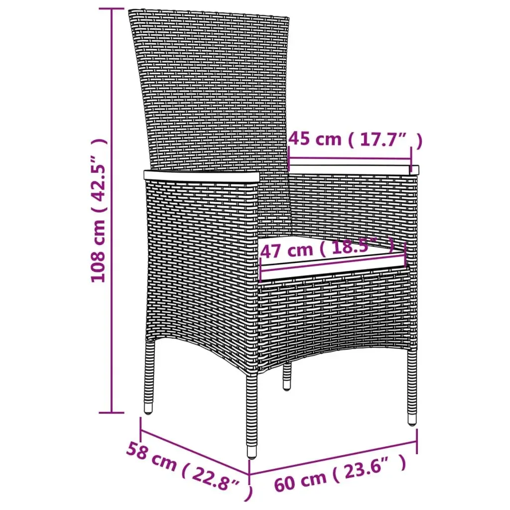 Garden Lounge Set PE Rattan Steel Frame 3 Piece Black Outdoor Furniture
