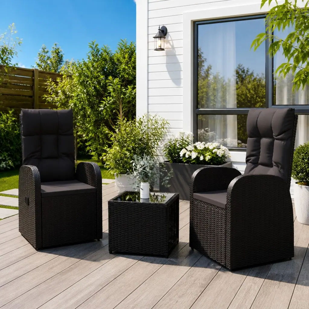 Garden Lounge Set with Black Chairs and Table