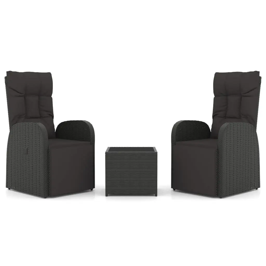 3 Piece Garden Lounge Set Rattan Steel Black Outdoor Furniture Chair Table