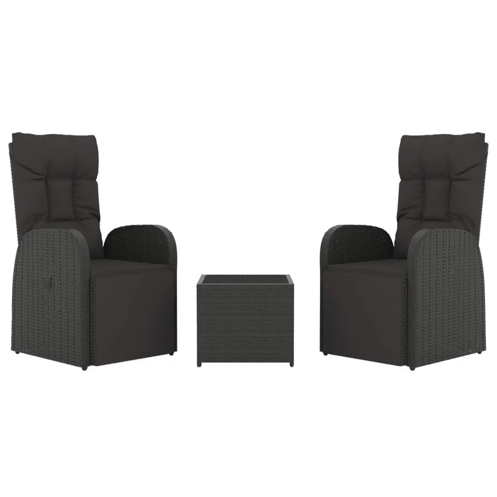 3 Piece Garden Lounge Set Rattan Steel Black Outdoor Furniture Chair Table