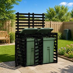 Double Wheelie Bin Storage Shed Garden Waste Container Enclosure Black Wood