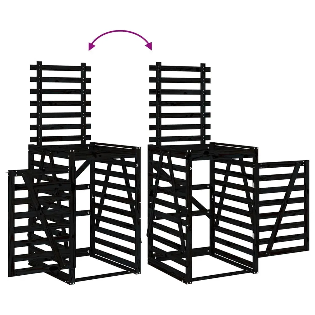 Double Wheelie Bin Storage Unit Black Solid Pine Wood with Ventilation Slats
