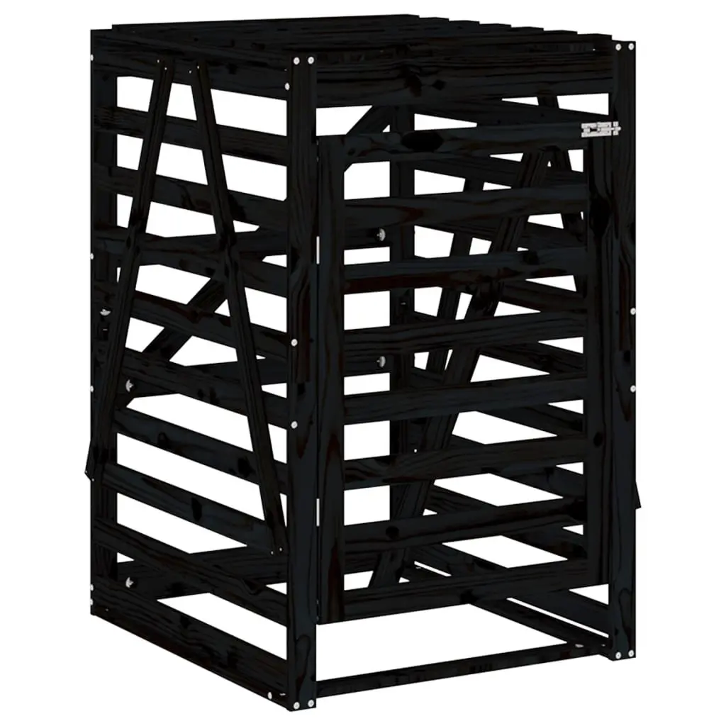 Double Wheelie Bin Storage Unit Black Solid Pine Wood with Ventilation Slats