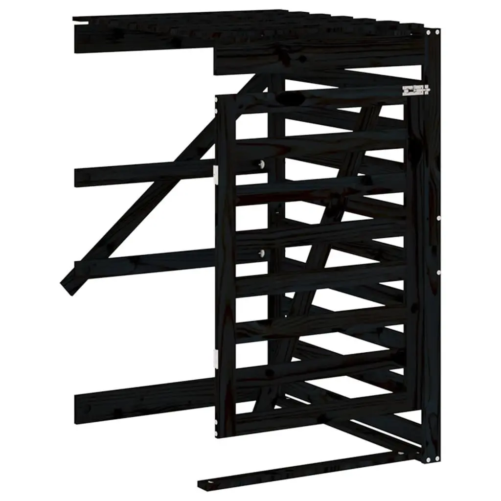 Double Wheelie Bin Storage Unit Black Solid Pine Wood with Ventilation Slats