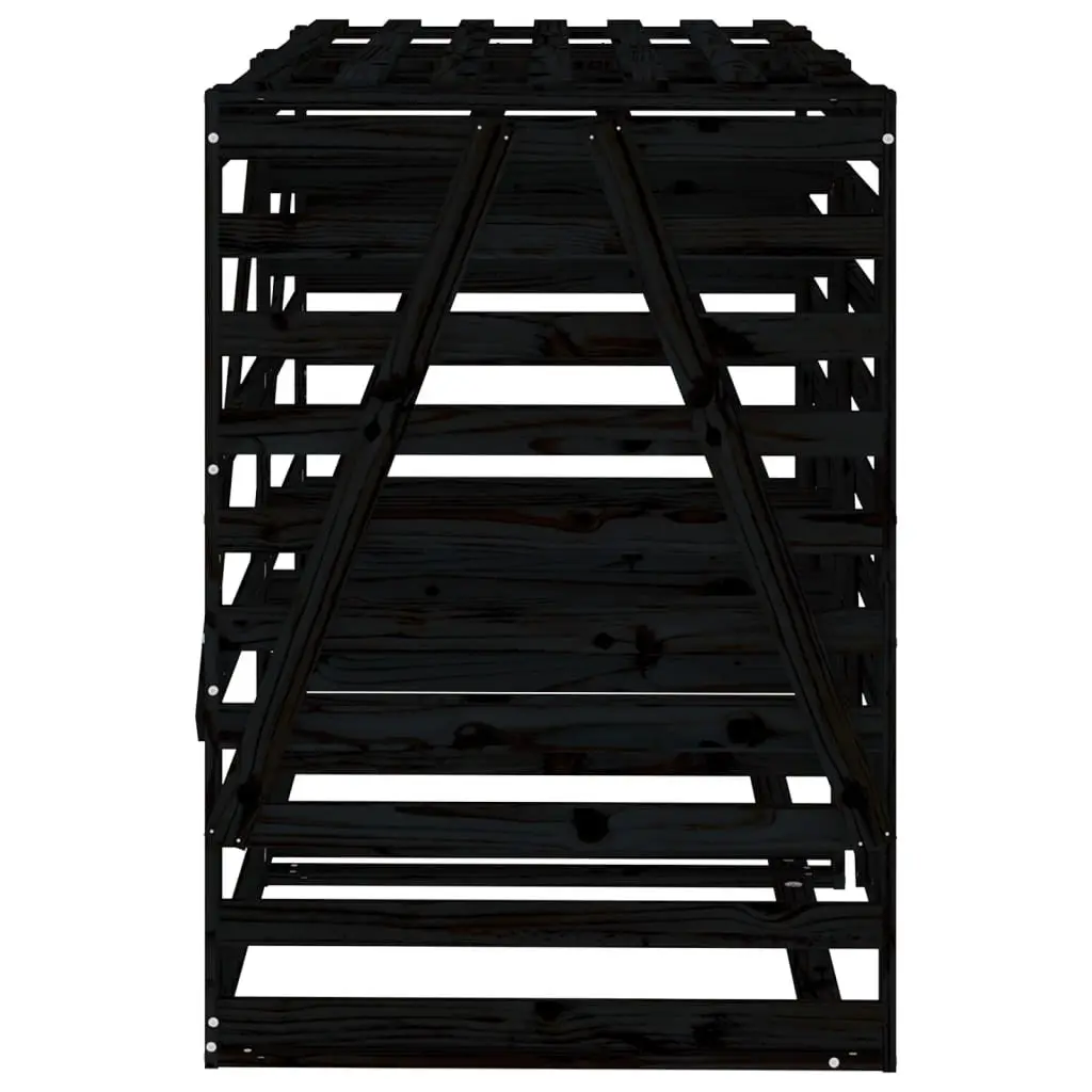 Double Wheelie Bin Storage Unit Black Solid Pine Wood with Ventilation Slats
