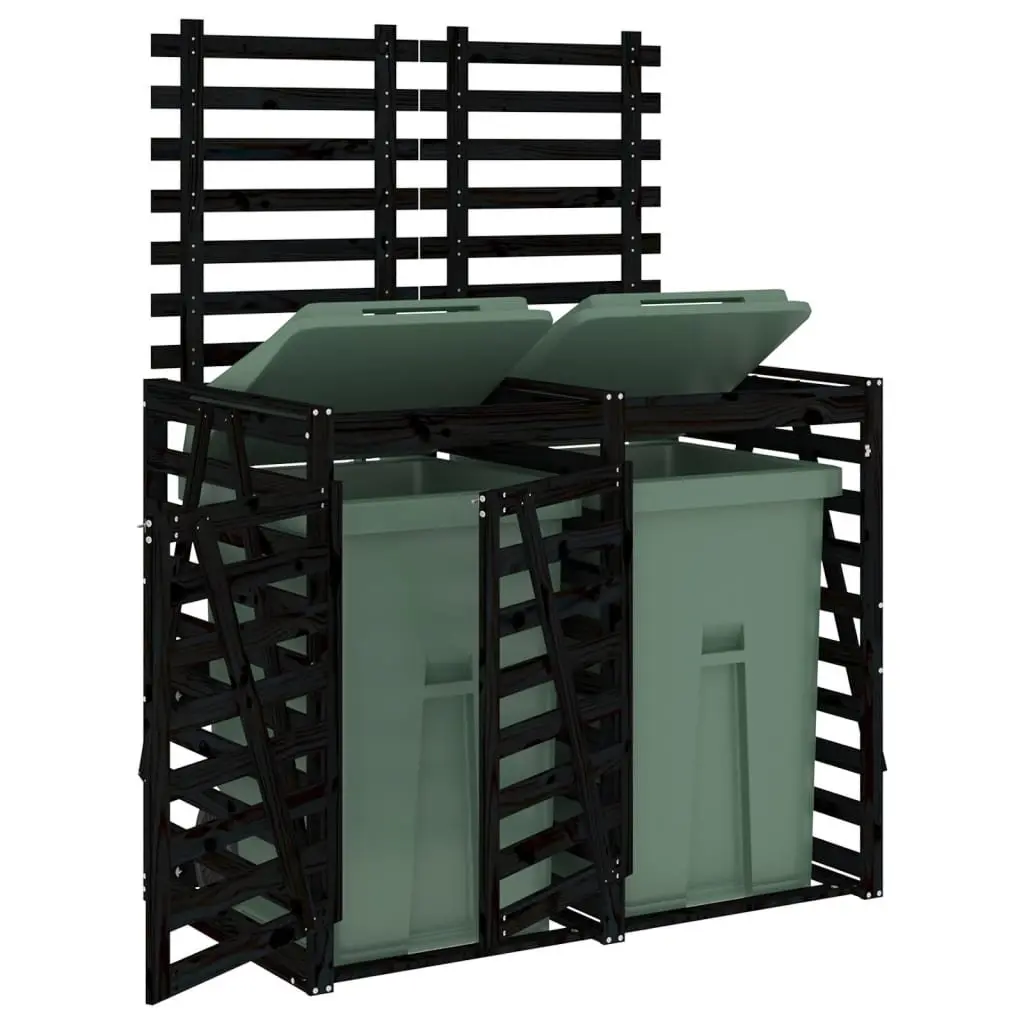 Double Wheelie Bin Storage Unit Black Solid Pine Wood with Ventilation Slats