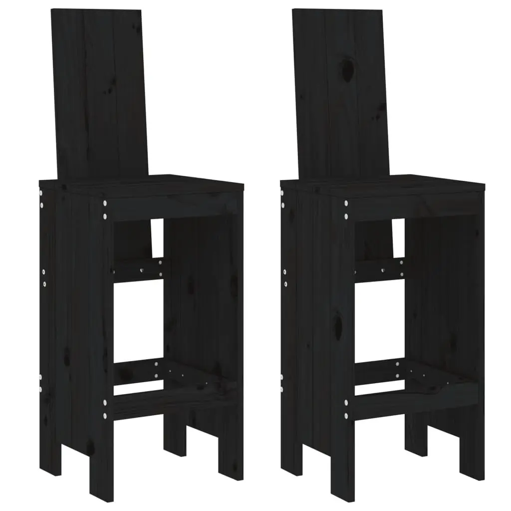 Garden Bar Set Solid Pine Wood 3 Piece Black Outdoor Furniture Patio Dining Stools Table