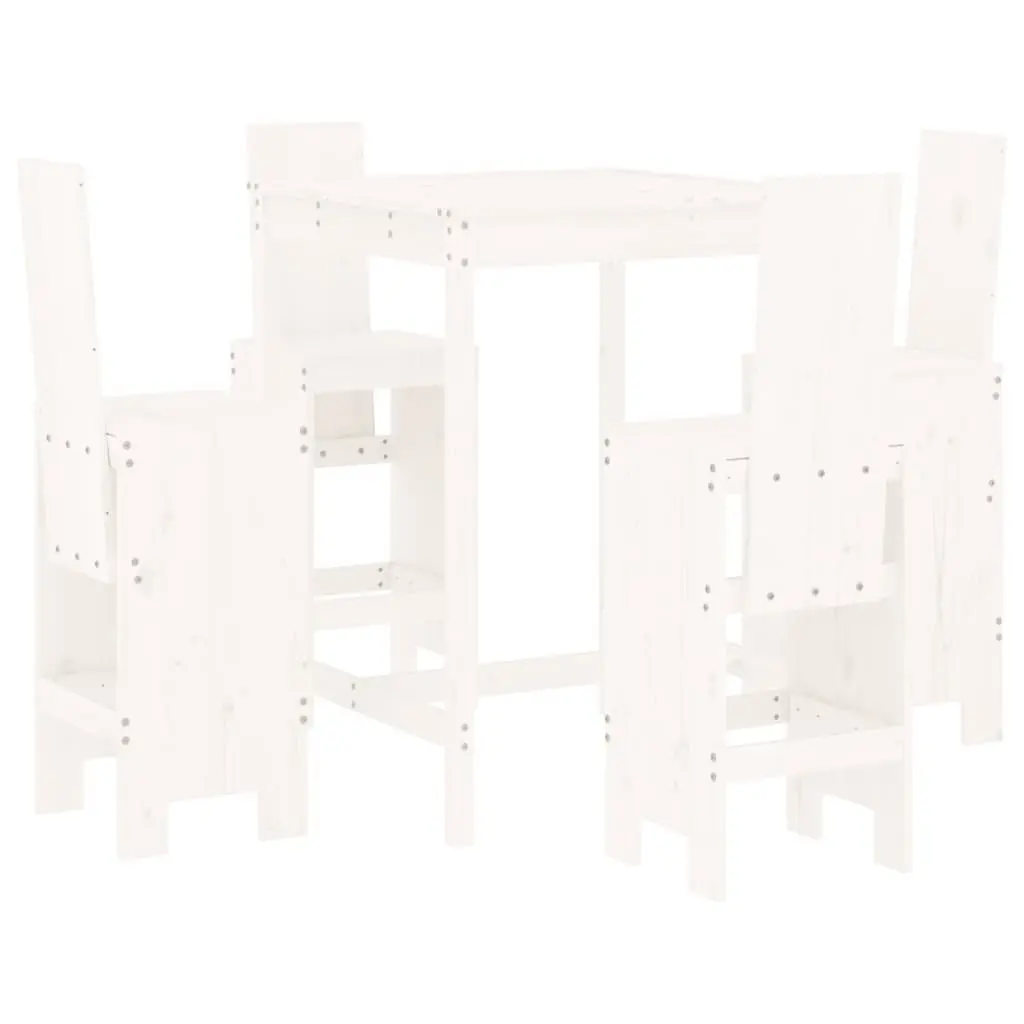 Outdoor Bar Furniture Set 5 Piece White Solid Pine Wood Table with Backrest and Footrest for Patio Garden Balcony