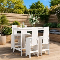 Garden Bar Set 5 Piece Outdoor Furniture White Wood Patio Dining Stool Table